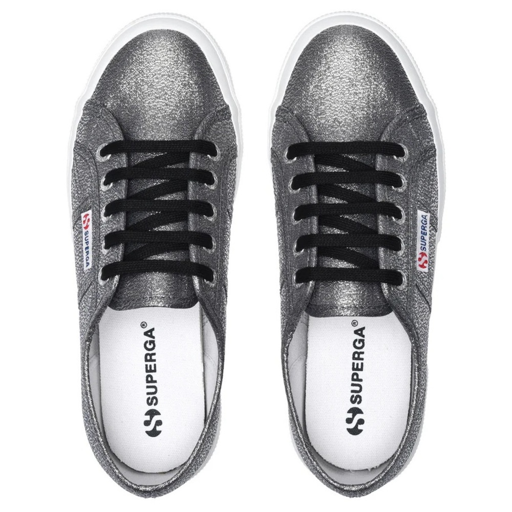 Superga 7 1/2 Women’s Sneakers Grey Lamé Upper Glitter Silver Low Top Lace Up